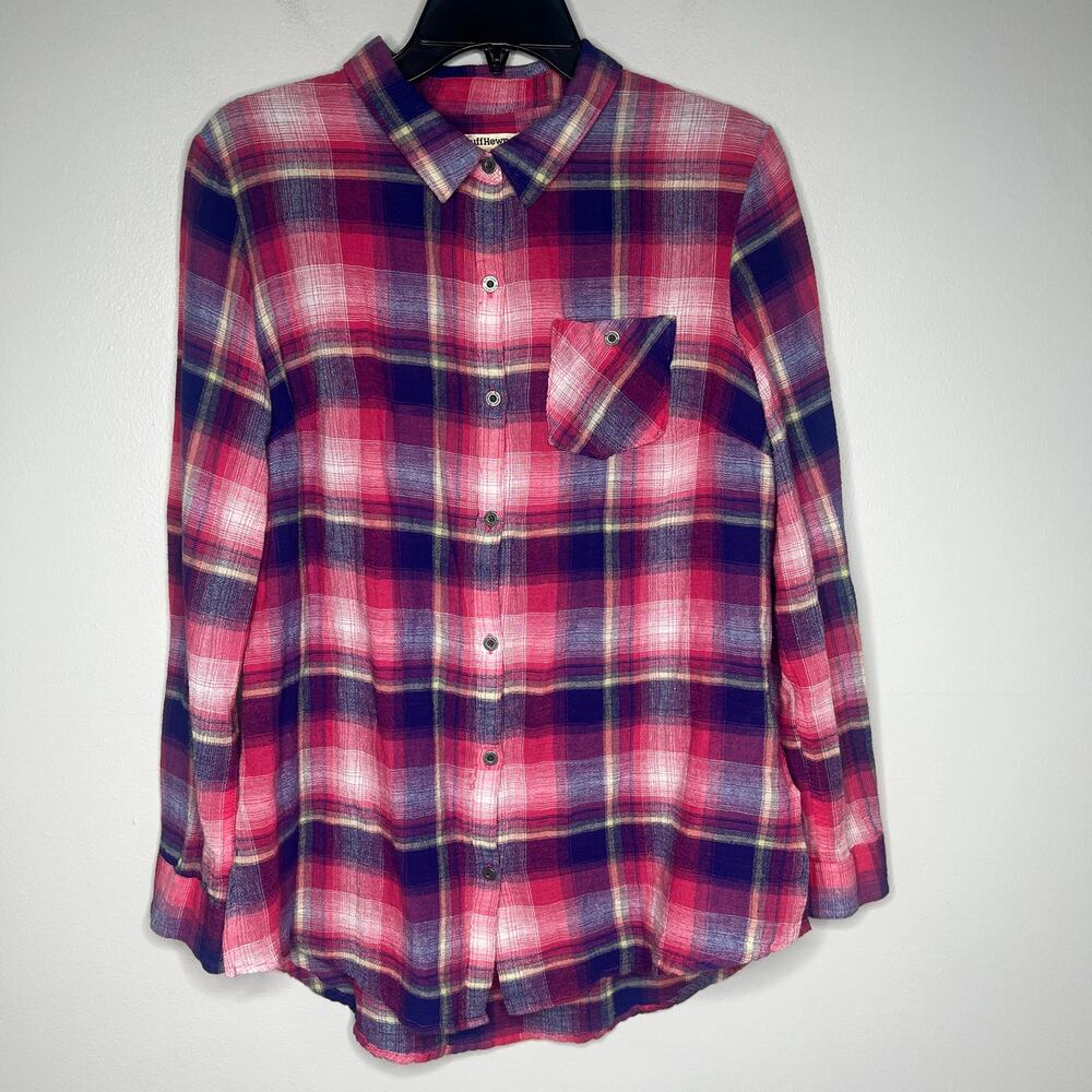 RuffHewn Plaid Button Up Shirt Pink Purple Cotton Women's M‎ Western Lightweight